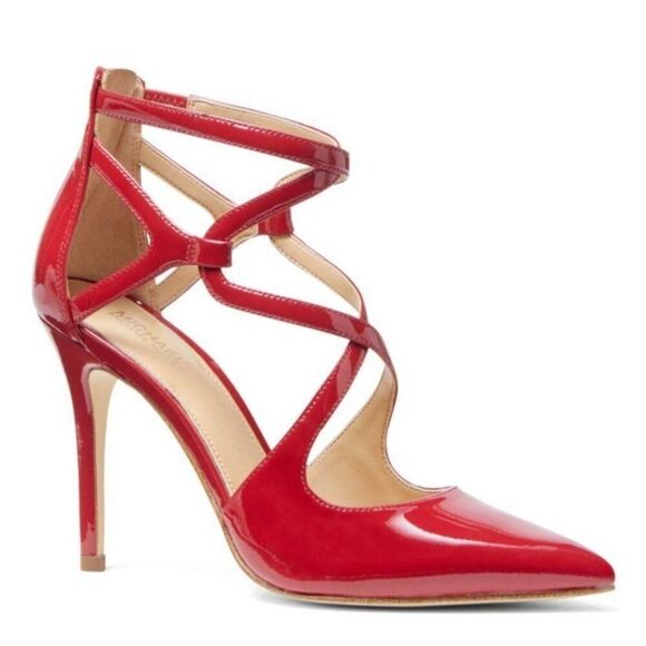 MICHAEL MICHAEL KORS Catia Red Pointed Toe Strappy Heels Patent Leather 7 4" - Picture 1 of 11